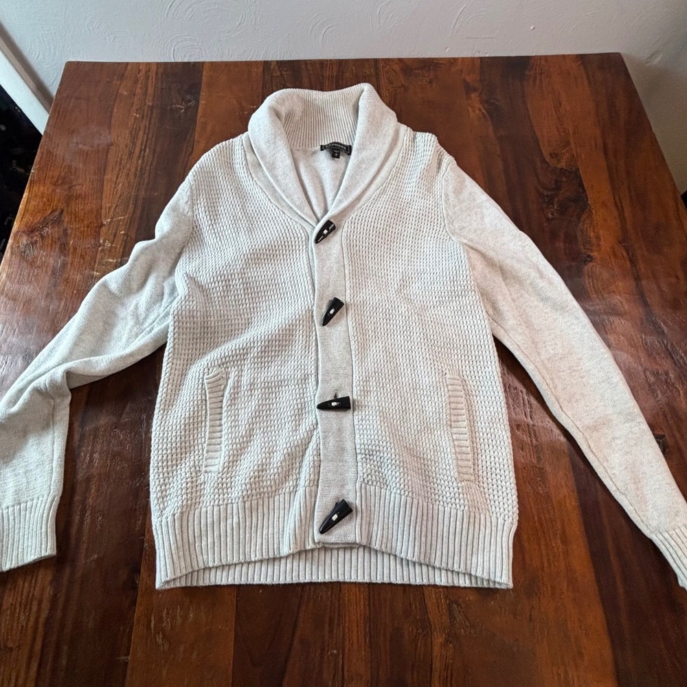 Express Mens Cream Cotton Shawl Collar Toggle Cardigan‎ Sweater Small